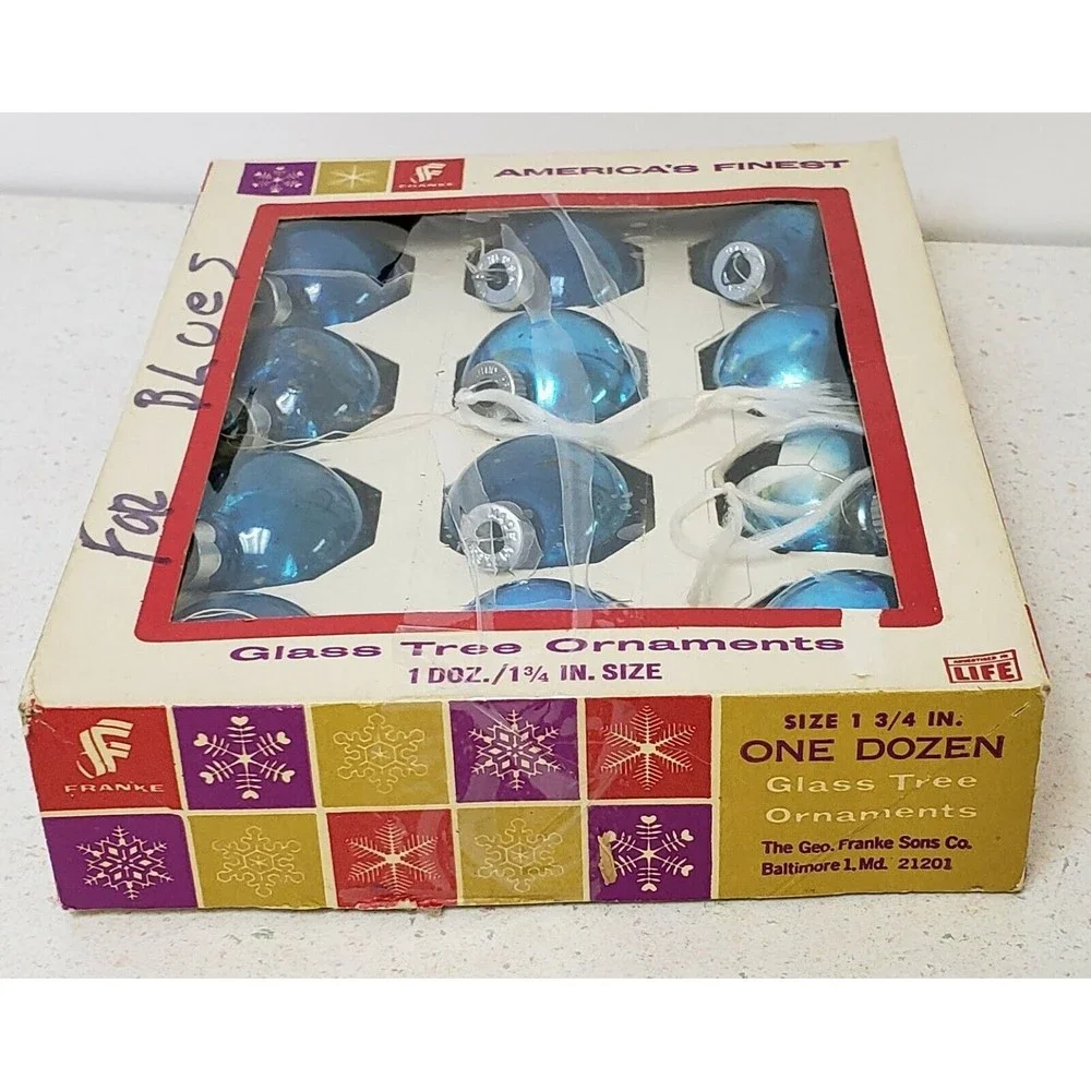 12 ~ Glass Christmas Tree Ornaments ~ America's Finest ~ Light Blue